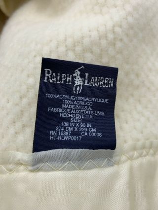 Vintage Ralph Lauren King Size Acrylic Blanket Satin Ribbon Edge Ivory 108 X 90 "