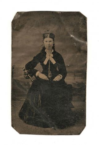 Old Vintage Antique Tintype Photo Young Lady Woman Grandma Grandmother Turner 2