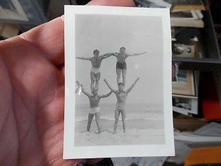 Vint Snapshot Photo,  Playful Young Men On The Beach Gay Int
