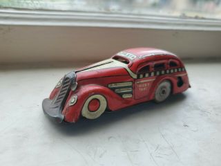 VINTAGE MARX 1930 ' s RED TIN WIND UP MECHANICAL TRICKY TAXI CAR TOY 2