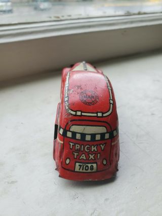 VINTAGE MARX 1930 ' s RED TIN WIND UP MECHANICAL TRICKY TAXI CAR TOY 3