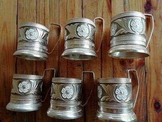 Set Of 6 Vintage Podstakannik Tea Cup Holder Ussr Russian Ussr Kitchen Decor