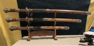 Swords Set Of 3 Unique Design With Stand (sharp Edge)