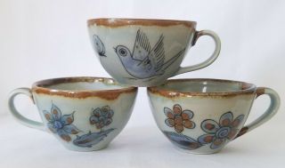 Vintage Ken Edwards Folk Art Pottery El Palomar Teacups Set Of 3 Mexico