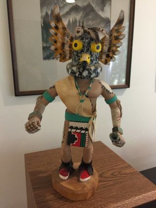 Kachina Doll - Owl Dancer Signed By Maker E.  R.  ??? - Handmade