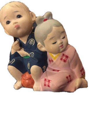Vintage Hakata Doll Ceramic Hand Painted Boy And Girl Figurine