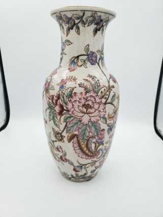 Vintage Large Hand Painted Flowered Decor Vase Made In China Crackled Type 10  T