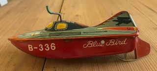 Bluebird Speed Boat - Bandai Japan - Litho Tin - Friction Drive - 1950s
