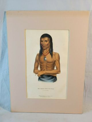 1844 Mckenney Hall Hand Colored Print Native American Indian Wa - Bish - Kee - Pe - Nas