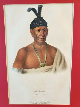 1844 Mckenney Hall Hand Colored Print Native American Indian Wakehaei No Res