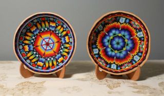 Two Huichol Beaded Bowls 5 1/4 Inches Wide