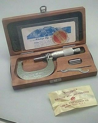 Vintage Mitutoyo Micrometer No.  103 - 262 1 - 2 " Wood Case W/wrench Paper