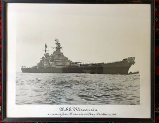Vintage Us Navy Uss Wisconsin Entering San Francisco Bay 45 Framed Print Signed