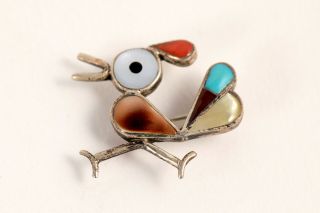 Inlaid Native Zuni Indian Hummingbird Pendant Pin Brooch Sterling Silver Inlay
