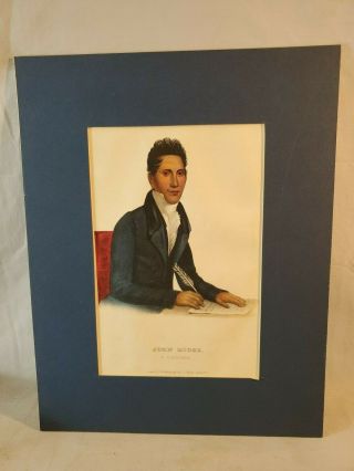 1844 Mckenney Hall Hand Colored Print Native American Indian John Ridge No Res