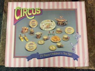 Circus 23 Piece Set Children’s China Tea Set Vintage W/ Box Collectible