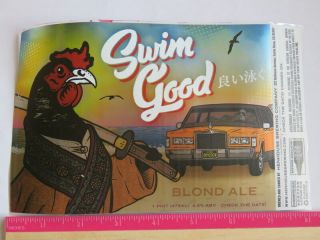 Beer Label Sticker Henhouse Brewing Co Swim Good Blonde Ale Santa Rosa,  Cali
