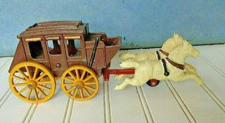 Antique Vintage Cast Iron Horse - Drawn Stage Coach Metal Toy 11 