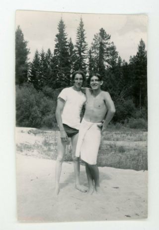 Shirtless Handsome Affectionate Guys In Bathing Swim Vintage Photo Gay Interest