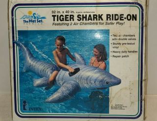 Vintage Intex The Wet Set 90 " X 40 " Inflatable Tiger Shark Ride - On 1997