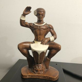 Vintage 10 1/2 " Treasure Craft Of Hawaii Hawaiian Male Tiki Drummer Figurine