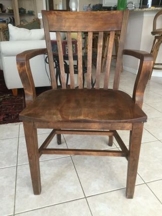 Antique Vintage Wood Lawyers Bankers Arm Chair - Oak - Industrial