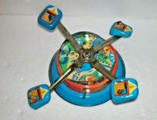Vintage 1950s Litho Tin Merry Go Round Carousel Tilt - A - Whirl Wind Up Toy