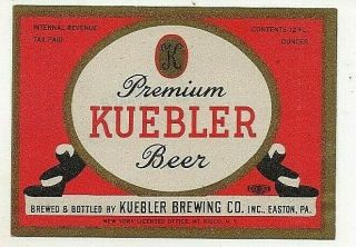 12oz Kuebler Irtp Beer Bottle Label By Kuebler Brewing Co Inc Easton Pa