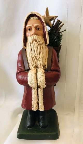 Vtg C Royston Santa Wood Carved Folk Art 1987 Christmas Past Signed 10” Tall