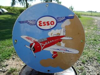 Old 1950 Vintage Esso Aviation Oil And Gas Porcelain Enamel Gasoline Pump Sign