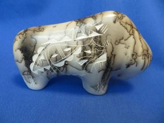Navajo Horse Hair Fired Hand Etched Pottery Buffalo