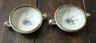 Ken Edwards El Palomar Pottery 2 Soup Bowls Double Handles Blue Bird 5 - 3/8 "