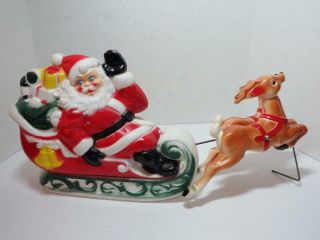 Vintage Empire Plastic Santa In Sleigh Reindeer Blowmold Blow Mold Lighted