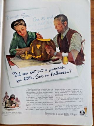 1944 Beer Brewing Morale Ad Cut Out A Pumpkin For Halloween Theme