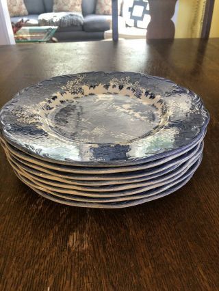 8 Romantic England Vintage J & G Meakin Dinner Plates Haddon Hall Blue Transfer