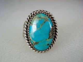 Vintage Running Bear Navajo Sterling Silver & Morenci Turquoise Ring Sz 9.  5