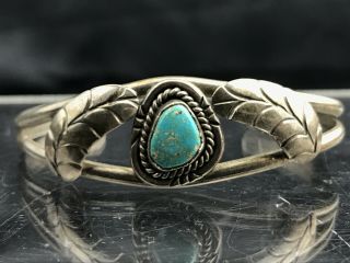 Vtg 18g Old Pawn Navajo Sterling Silver Turquoise Cuff Bracelet