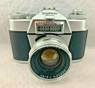 Vintage Voigtlander Bessamatic 35mm Slr Camera W/ Case And Septon 1:2/50 Lens
