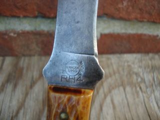 Vintage Remington Dupont Rh4 Jigged Bone Handle Hunting Knife Leather Sheath