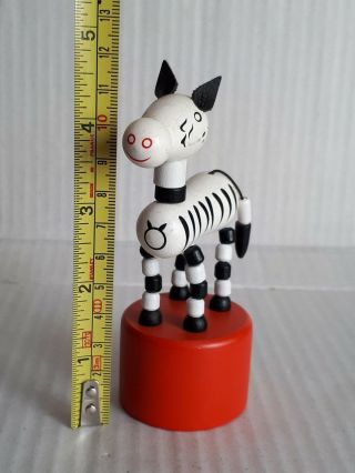 Wooden Zebra Donkey Push Button Puppet Movable Jointed Game Push - Up Toy