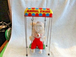Vintage Wind Up Teddy Bear Swing Toy Made In Japan " Rare White Bear "