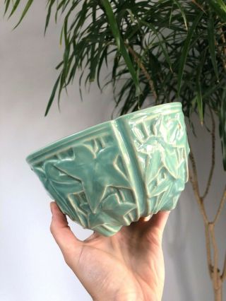 PAIR Vintage 1950s McCOY POTTERY Ivy HANGING PLANTER Bowl GREEN Mid - Century MCM 2