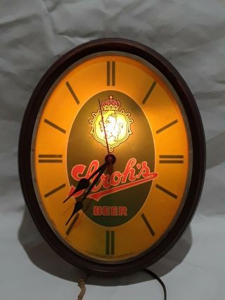 Vintage Strohs Beer Lighted Wall Clock (for Repair) Bar Man Cave Pub Basement