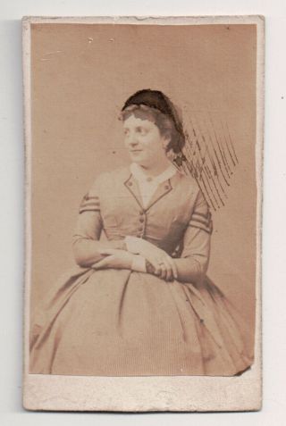 Vintage Cdv Hand Tinted Portrait Of A Lady