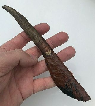 Mahogany Obsidian Mule Deer Antler Knife Rare Stone For Flint Knapping 8 1/4