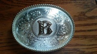 Letter B Montana Silversmiths Silver Belt Buckle Cowboy Bull Rodeo