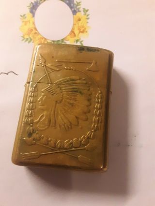 Brass Vintage Zippo Lighter Indian Head includes leather holder with camel on it 3
