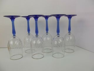 Vtg 6 Lenox Cobalt Blue Stem Wine Swag Draped Glass Goblet Gold Rim