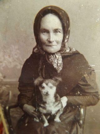 Cool Primitive Antique Early 1900s Cdv Photograph Woman With Dog