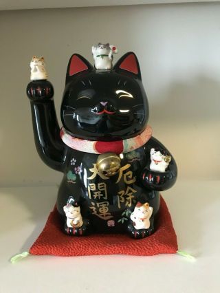 Japanese Maneki Neko Lucky Cat Black Ceramic